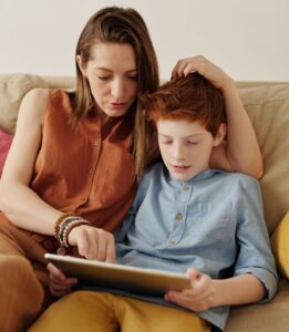 Mother communicate with child Mother being with son to spending time