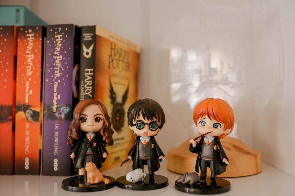 Harypotter books and toys of charecters in that novel