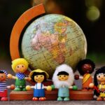 The globe and toys like children in different countries