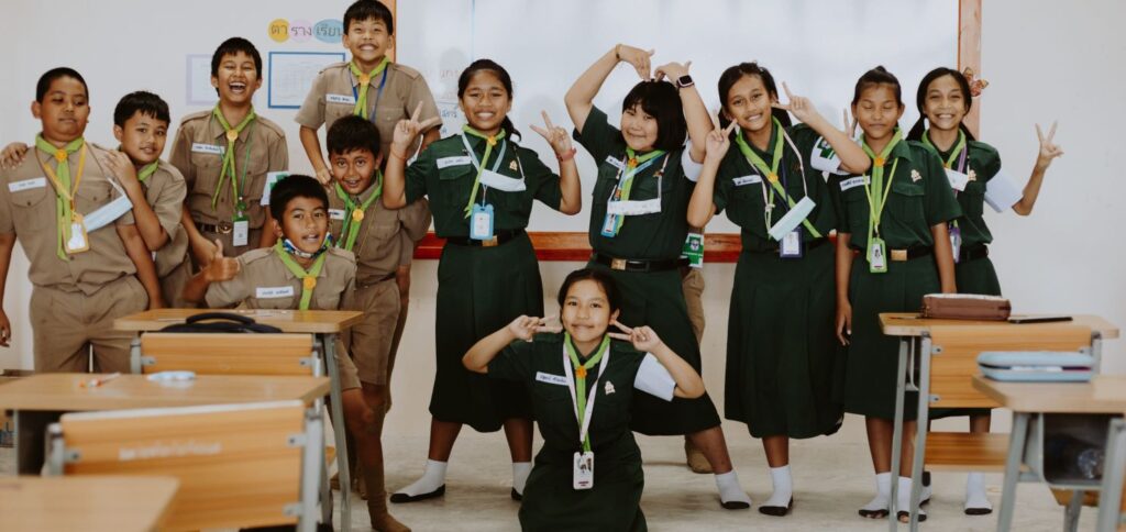 Students with uniform in class room