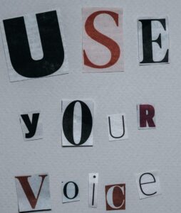 Use your voice Seperated letters arranged as Use your voice