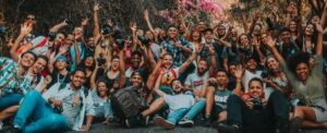 Group of friends are very happy on picnic