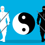 Yin and Yang symbol with warriors