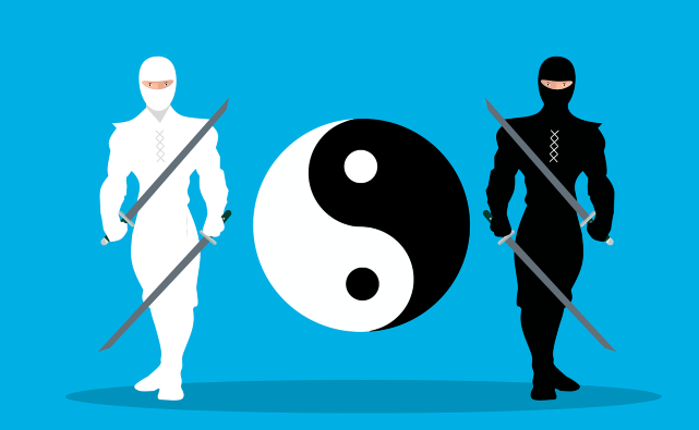 Yin and Yang symbol with warriors